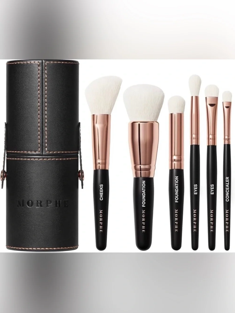 NEW Morphe Rose Gold and Black Brush Set with White Bristles